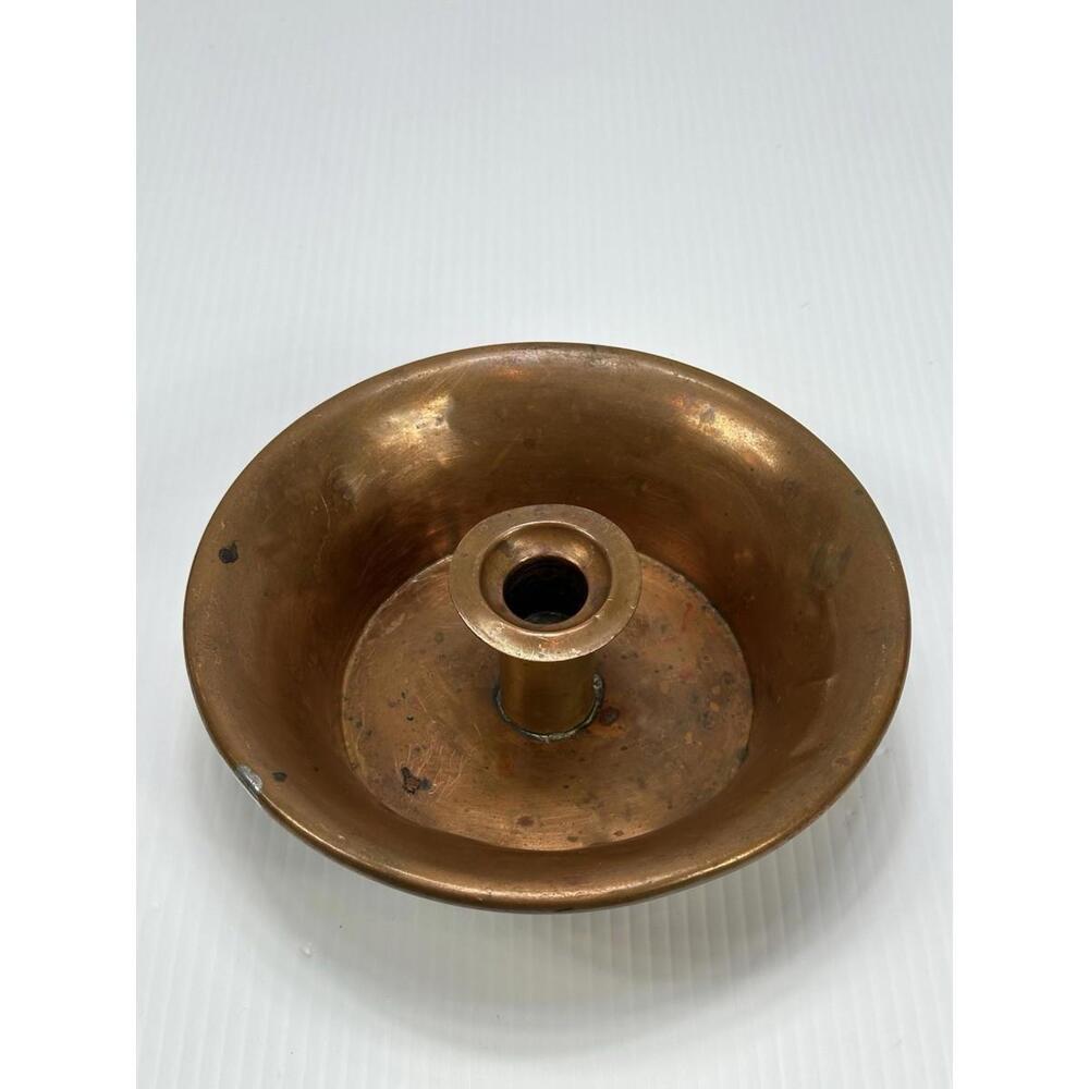 VINTAGE COPPER CANDLE STICK HOLDER 7” ROUND Missing Handle